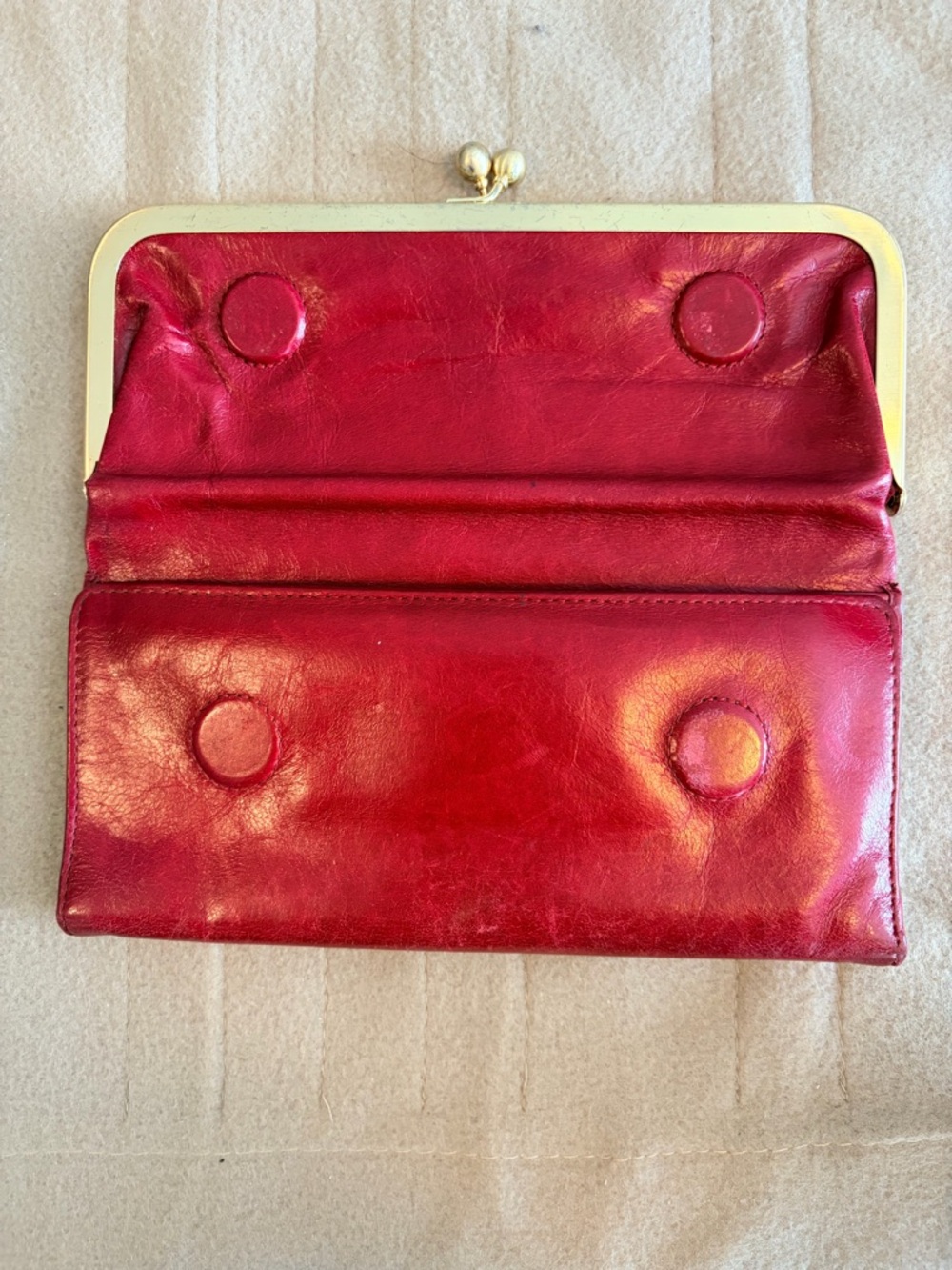 HOBO Red Leather Frame Wallet with Kiss-Lock - Picture 2 of 4